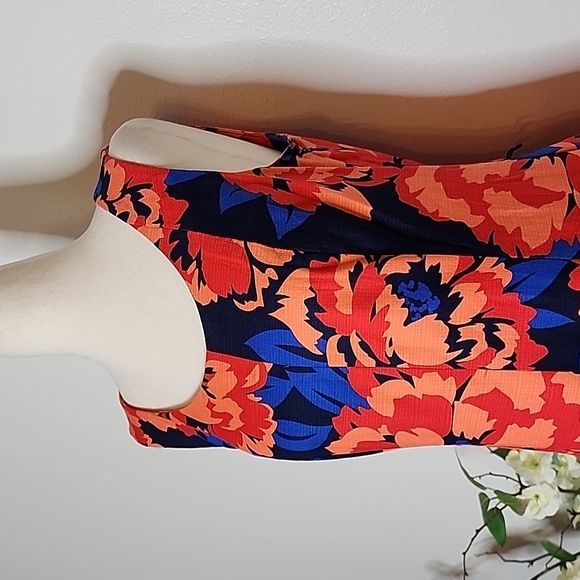 Tommy Hilfiger Floral Fit & Flare Dress Sleeveless Navy Orange Designer Summer - Picture 2 of 10